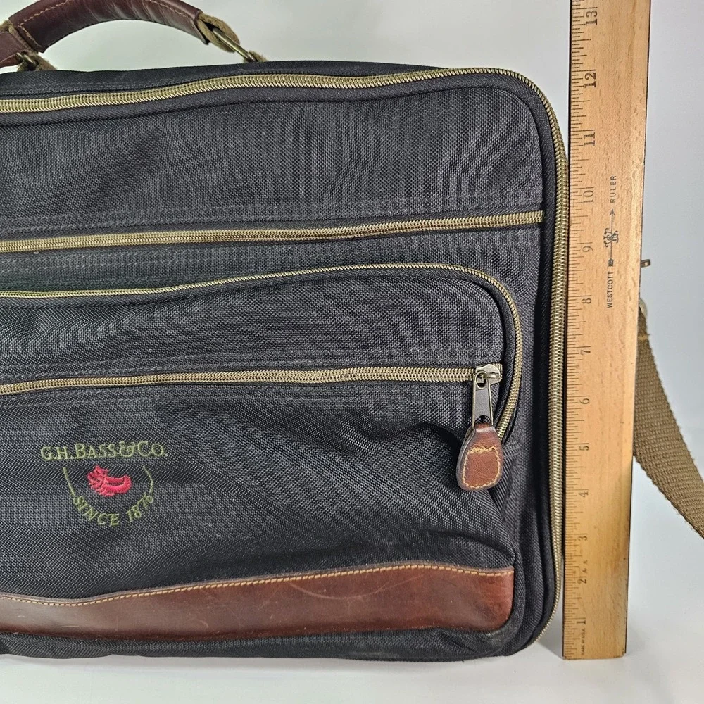 Vtg GH Bass Messenger Briefcase Shoulder Laptop Padded Leather Nylon Zip Case